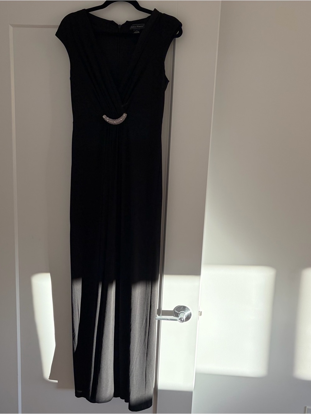 Jessica Howard Black Maxi Dress with Rhinestone Accent